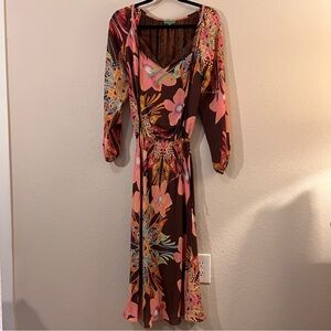 Tibi Silk Dress Floral Long Sleeve Boho Maxi Size 2